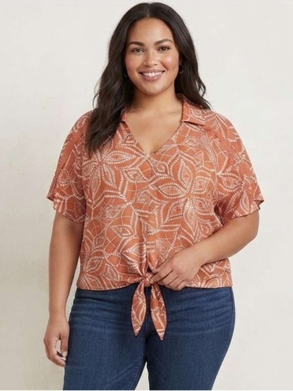 Como Blu Patterned Short Sleeve Top
